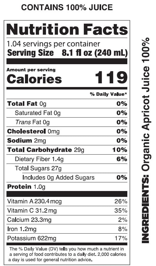 Pomona Organic Apricot Juice, Cold Pressed USDA Organic Juices, 100% Apricots, No Added Sugar, Not