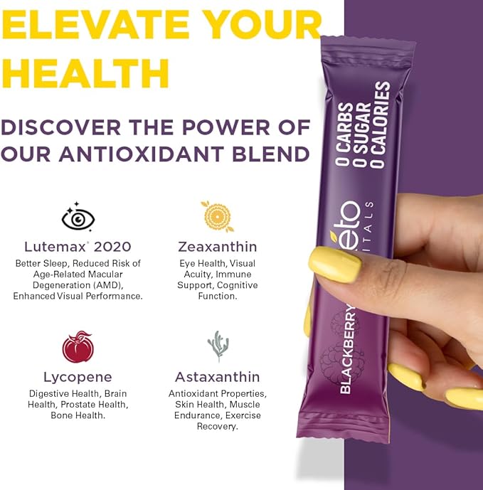 Keto Vitals Berry Electrolytes Powder Packets No Sugar | Keto Friendly Electrolytes Travel Packets