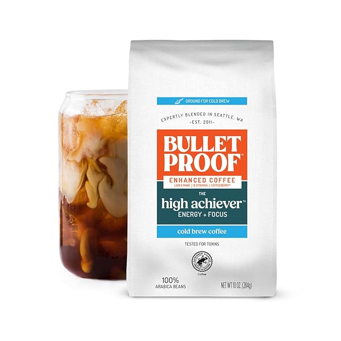 Bulletproof The High Achiever Coarse Ground Cold Brew Coffee, 10 Ounces, Medium-Dark Roast Enhanced