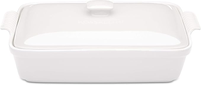 Stoneware Casserole Dish Bakeware Set with Lid, Covered Rectangular Dinnerware, Extra Large 4.23