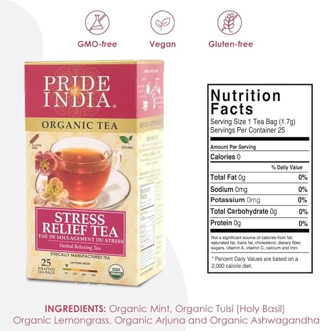 Pride of India | Sip and Relax : Bedtime Tea | 15 Pyramid Full Leaf Individually Wrapped Tea Bags|