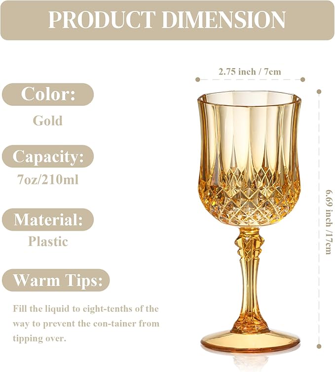 XUWAIDSGN 16 Pcs 7oz Plastic Vintage Wine Glasses Drinking Glasses Unbreakable Wedding Glassware