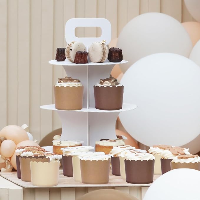 Whaline 120Pcs Brown Paper Baking Cups Scalloped Edge Cupcake Wrappers Gradient Brown Cupcake
