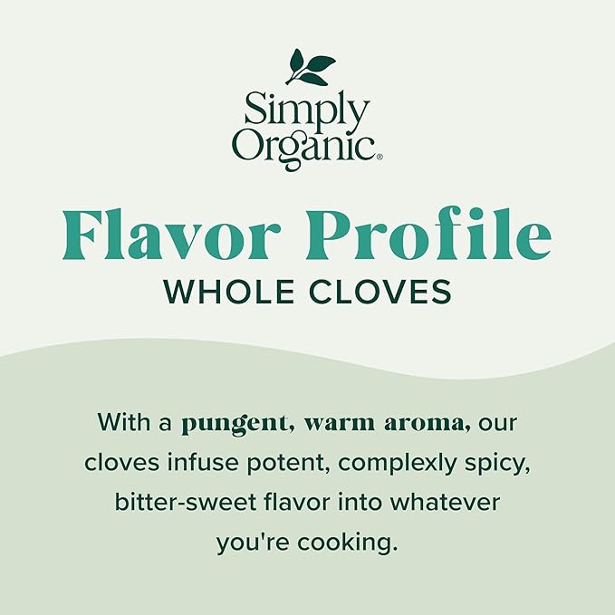Simply Organic Whole Cloves, 2.05 Ounce Jar, Hand-Selected, Intensely Aromatic & Richly Flavored