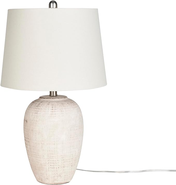 Nourison Home 23" Distressed Cream/Beige Rustic Ceramic Jar Table Lamp for Bedroom, Living Room