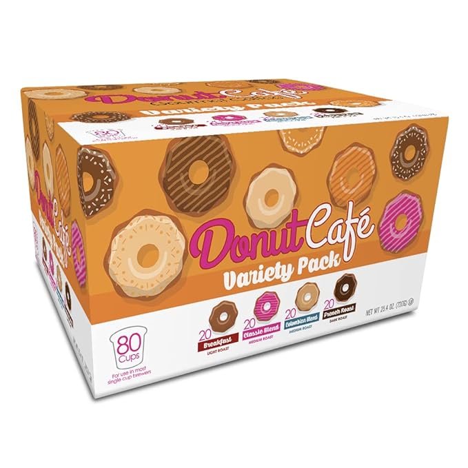 Donut Café Single Serve Coffee Pods for Keurig K Cup Brewers, Light Medium and Dark French Roast
