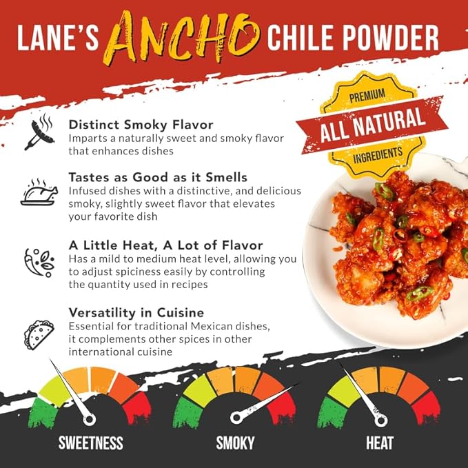 Lane's Ancho Chile Powder, All-Natural Ancho Chili Powder Spice with Sweet & Smoky Flavor, Ideal