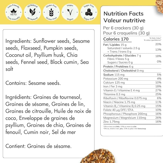 Super Seed Crackers, Gluten Free & Keto Friendly Healthy Snacks, Vegan, Zero Sugar, Paleo &