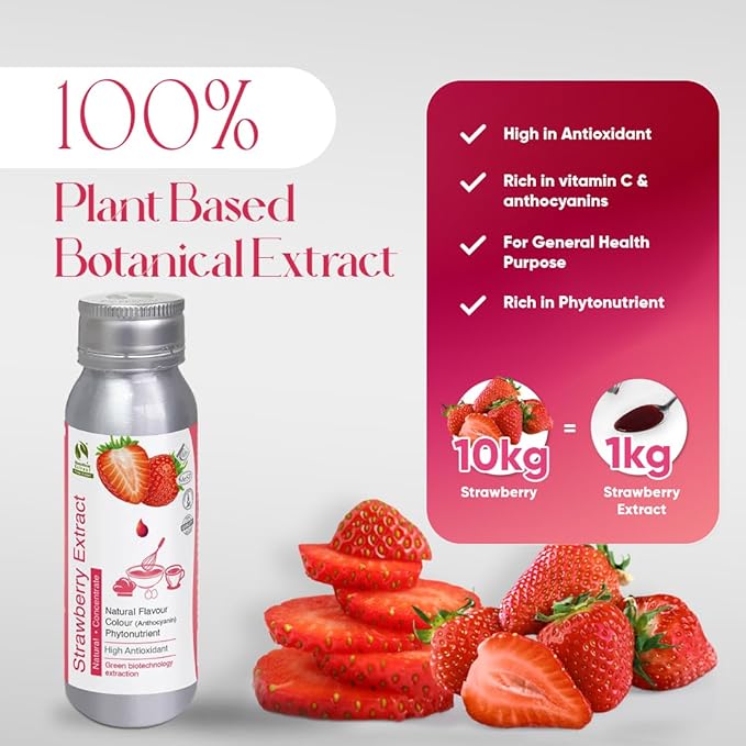 Bionutricia Strawberry Extract Liquid, No Artificial Additives, Natural Fruit Extract Flavor for