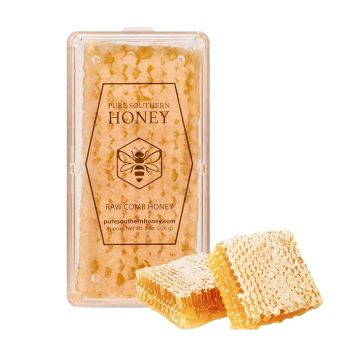 100% Raw Edible Honeycomb by Pure Southern Honey [7 oz] - Authentic, USA - Made - Unheated - Non
