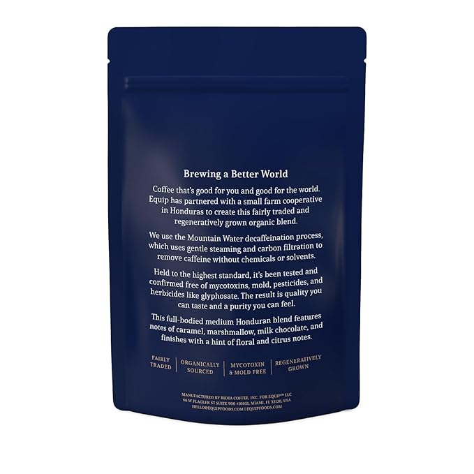 Equip Foods Decaf Clean Coffee | Gold Standard, Certified Organic, Fair Trade, Regenerative |