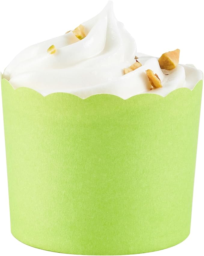 Panificio 6 Ounce Cupcake Wrappers, 200 Scalloped Baking Cups - Oven-Ready, Greaseproof, Green