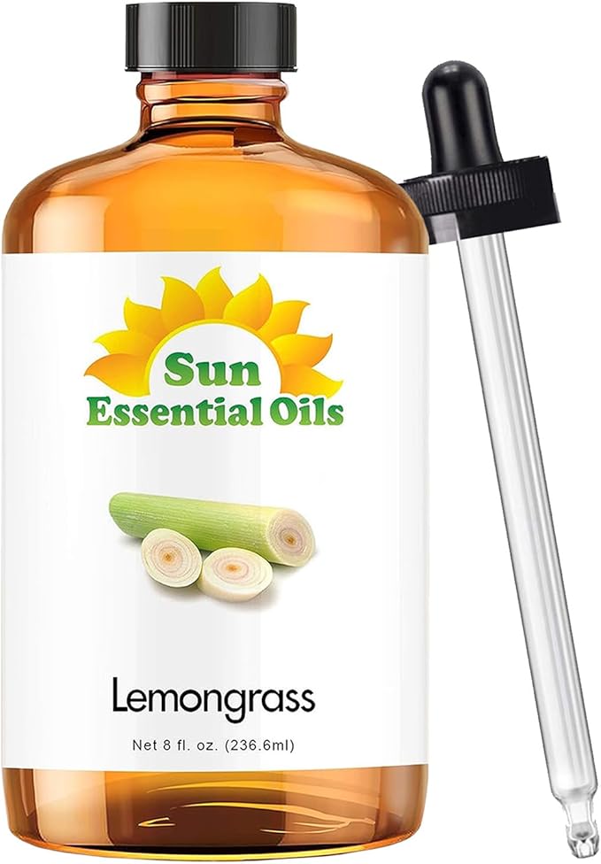 Sun Essential Oils - Lemongrass Essential Oil 8 oz with Dropper for Diffuser, Hair & Skincare