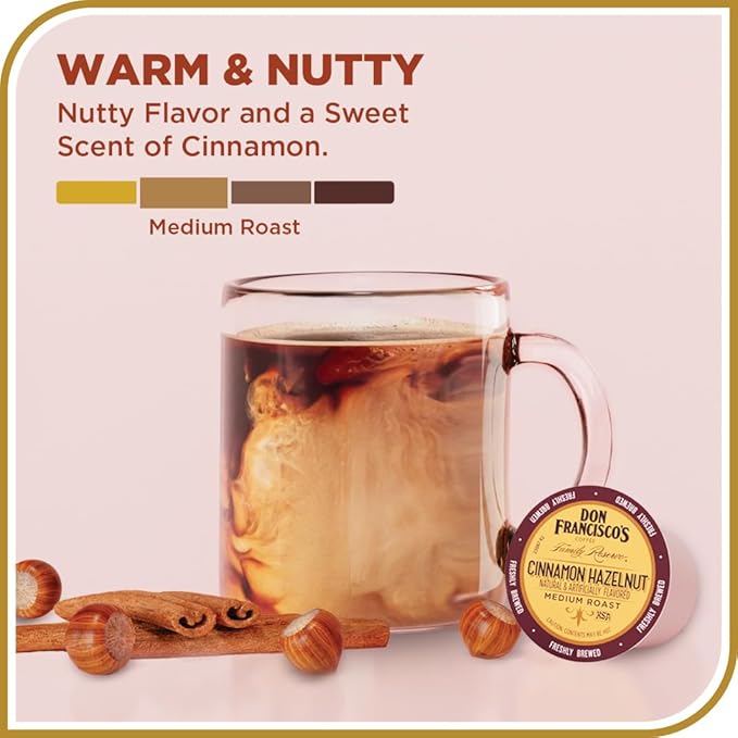 Don Francisco's Cinnamon Hazelnut Medium Roast Coffee - 55 K-Cup Compatible Single-Serve Pods