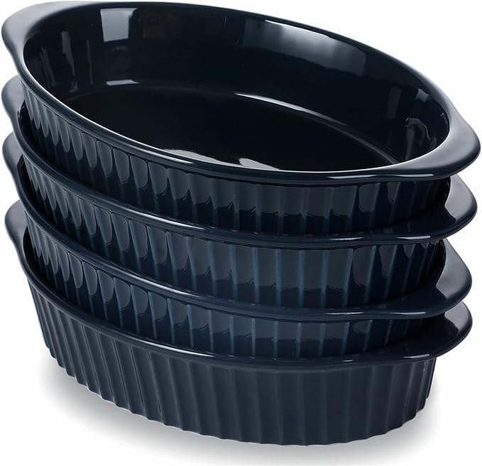 LEETOYI Porcelain Small Oval Au Gratin Pans,Set of 4 Baking Dish Set for 1 or 2 person servings