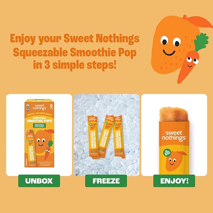 Sweet Nothings, Mango, USDA Organic Kids' Squeezable Fruit Smoothie Popsicle Pops, Value Pack of 24