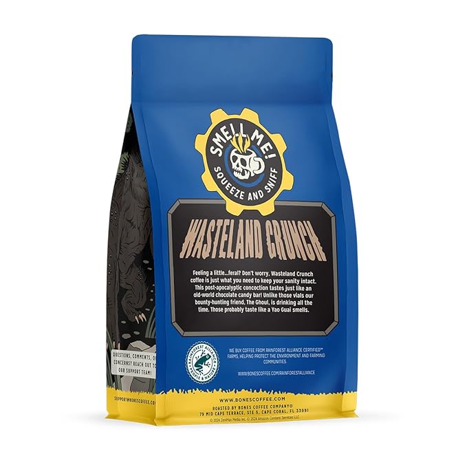 Bones Coffee Company Fallout Wasteland Crunch, Chocolate Candy Bar Flavored Coffee, Medium Roast