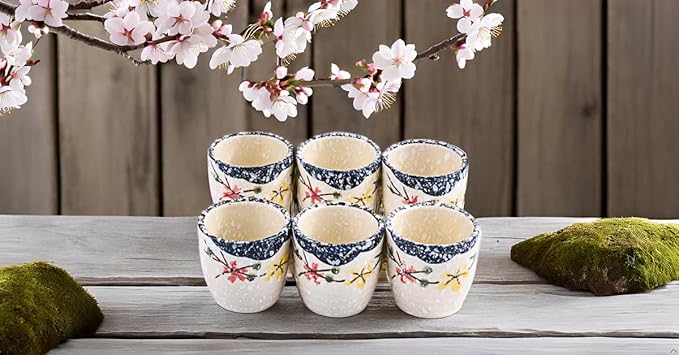 Porcelain Sake Cups, Set of 6 Wine Cups for Japanese Wine