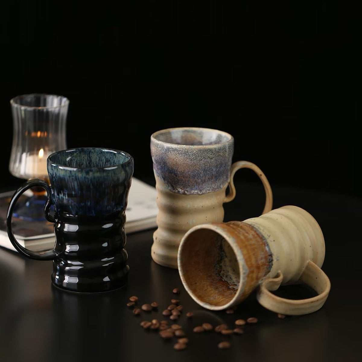17oz Large Unique Cool Tall Handmade Ceramic Coffee Mug with Comfortable Big handle, Big Pottery