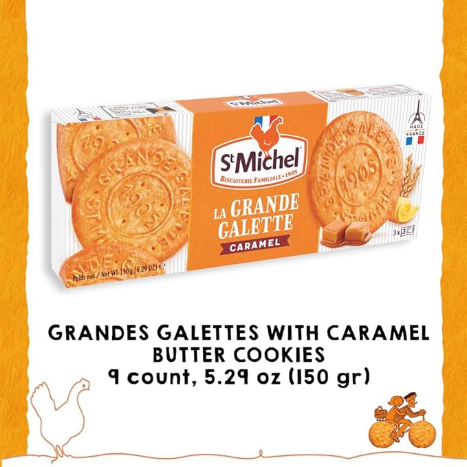 St Michel Caramel Grandes Galettes Butter Cookies Biscuits 5.29oz, Made In France, Pack of 4