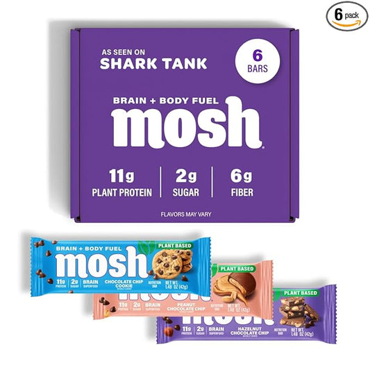 MOSH Variety Pack Vegan Protein Bars, Plant Based, Keto, Gluten Free, Brain Healthy Snack with