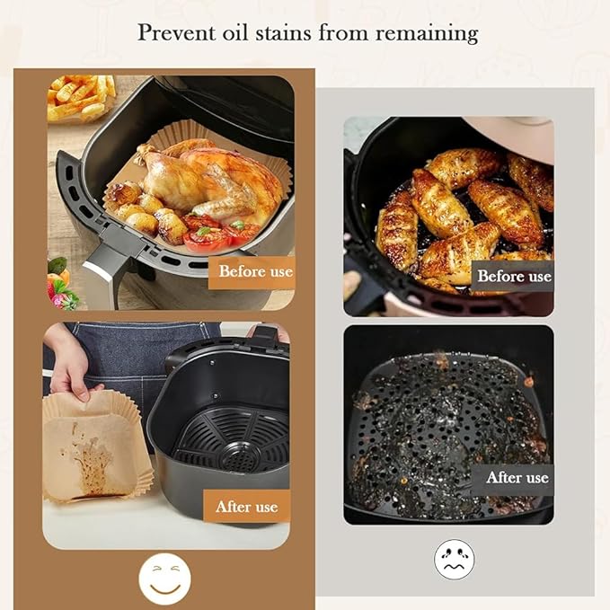 8'' Air Fryer Liners Disposable 100pcs - Non Stick Grease Proof Parchment Paper, Fits 5-8 Quart