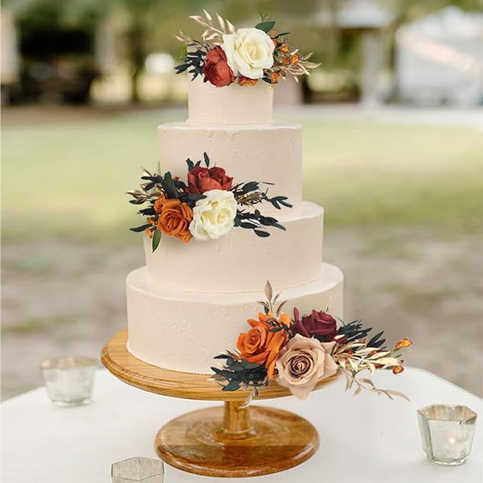 Rinlong 3Pcs Pre-made Cake Topper Cake Decorating Flowers for Cake Decor Boho Burnt Orange Fall