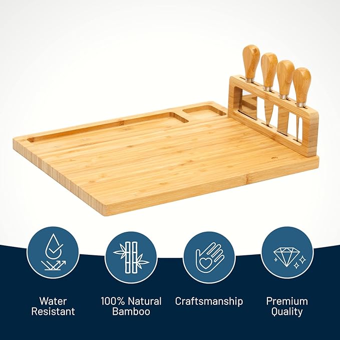 RoyalHouse Bamboo Cheese Board and Charcuterie Boards Set & Serving Tray for Meat, and Wine