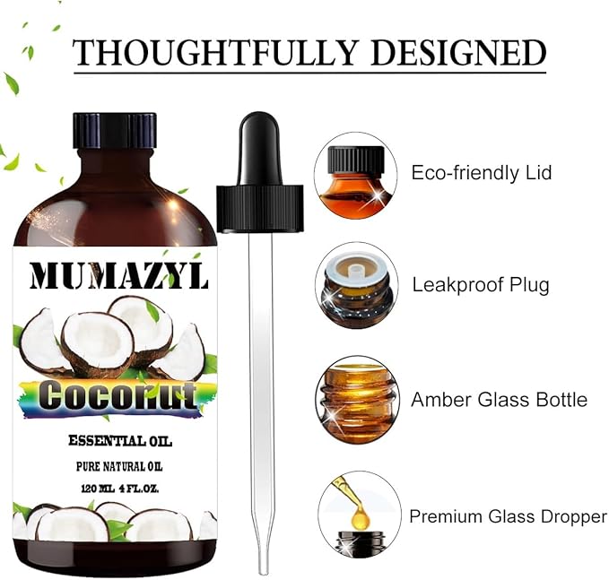 Coconut Essential Oil, Coconut Oil 4 Fl Oz 120ML for Diffuser Humidifier Yoga Cleaning DIY Candle