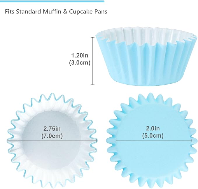 Caperci Grease-Resistant Standard Blue Cupcake Liners 150 Counts - Heavy Duty Paper Muffin Baking