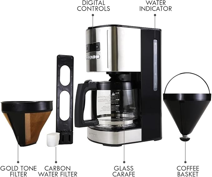 Kenmore Drip Coffee Maker - 12 Cup Programmable Cafe Machine With Glass Pot, Regular & Bold Brew