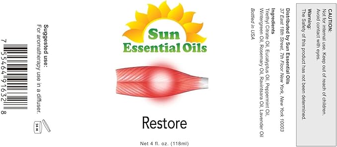 Sun Essential Oils Deep Muscle Relief Blend Oil (Huge 4 Ounce Bottle) Bulk - Sore Muscle Massage