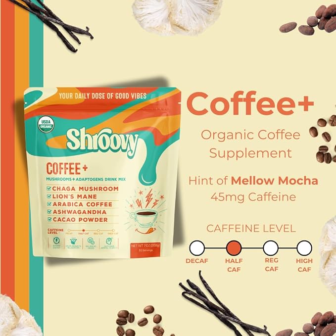 Shroovy Organic Mushroom Coffee | Lion's Mane and Chaga Mushroom | Instant Mushroom Coffee |