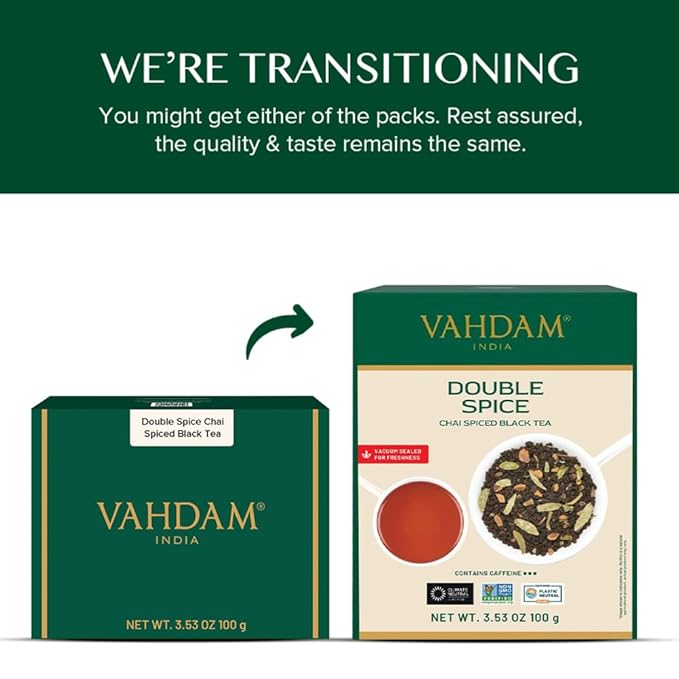 VAHDAM, Double Spice Masala Chai Tea (50+ Cups, 3.53oz) Strong, Robust & Spicy Blend - Black Tea