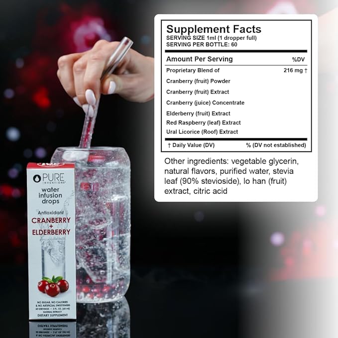 Pure Inventions - Cranberry & Elderberry Water Infusion Drops - Antioxidants & Electrolytes