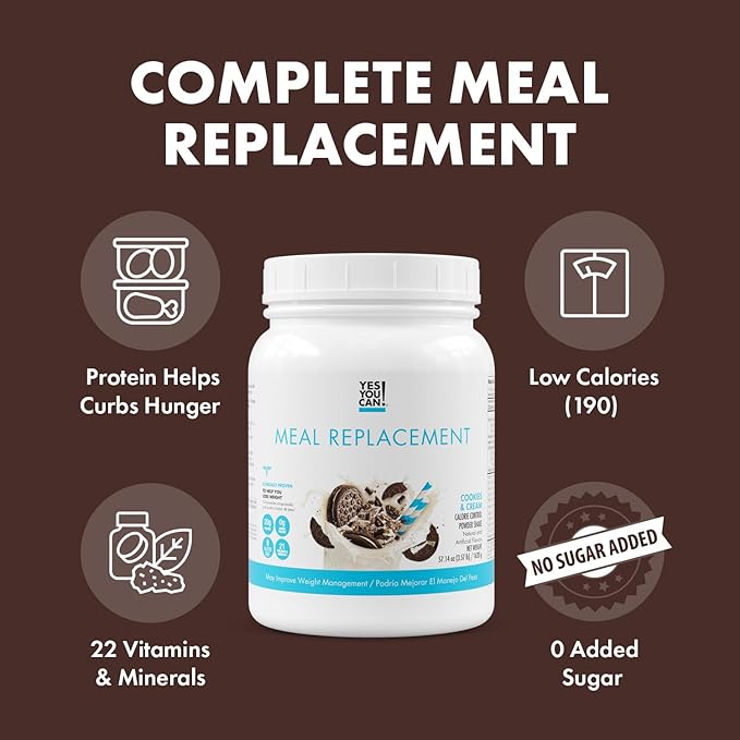 Yes You Can! Complete Meal Replacement - 15 Servings, 20g of Protein, 0g Added Sugars, 21 Vitamins