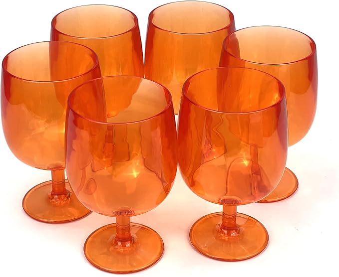 Yalin Set of 6 Unbreakable 12 oz Acrylic Plastic Wine and Water Tumbler Stackable Goblets. (Orange