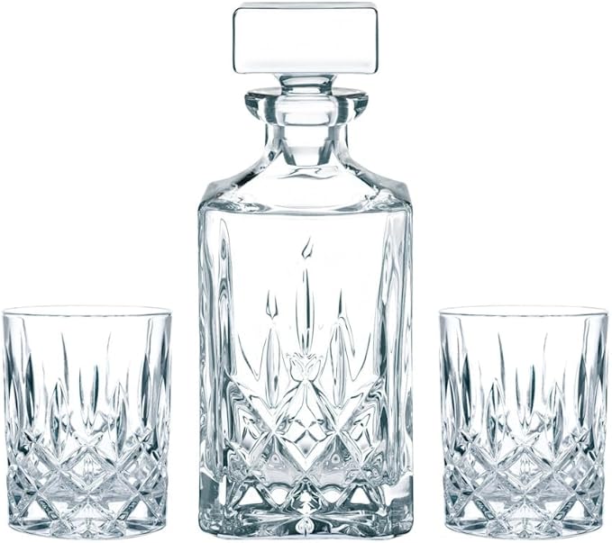 Nachtmann Noblesse 3-Piece Crystal Whiskey Set - 25oz Decanter with Stopper & 10.4oz Tumblers