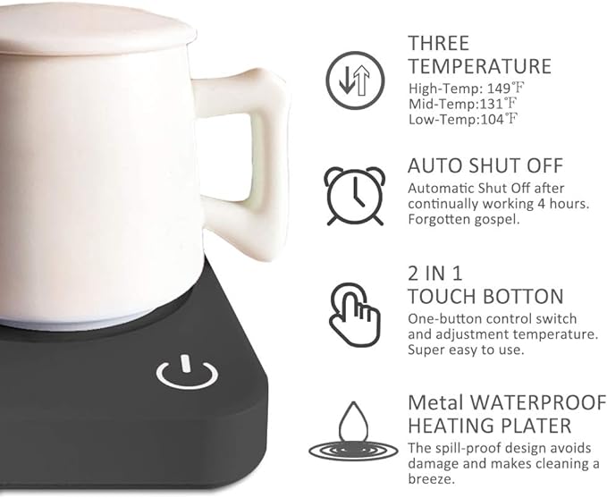 VOBAGA Coffee Mug Warmer, 4 Hours Auto Shut Off Cup Warmer for Office Home Desk Use with 3