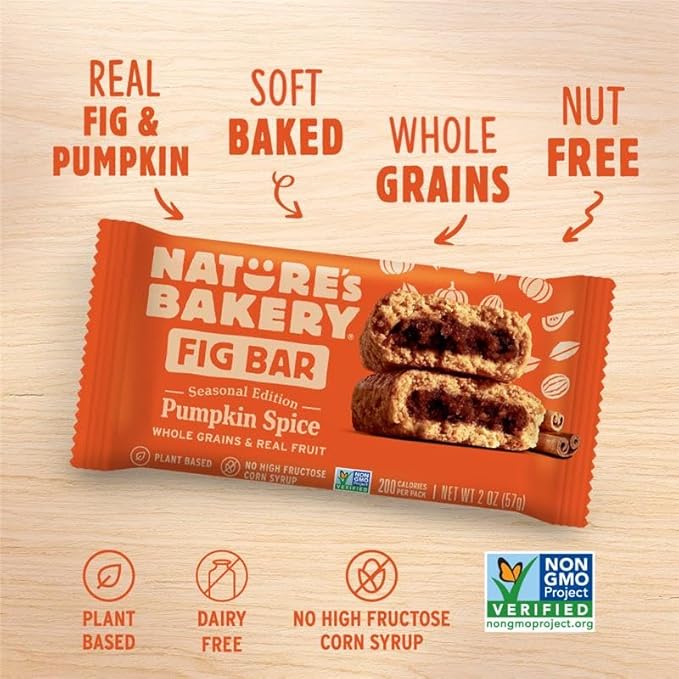 Nature's Bakery Whole Wheat Pumpkin Spice Fig Bars, 2 oz Snack Bars (36 Ct), Plant-Based, Vegan
