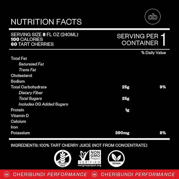 Cheribundi 100% Tart Cherry Juice Pure | Unsweetened Tart Cherry Juice | Athletes Recovery Drink |