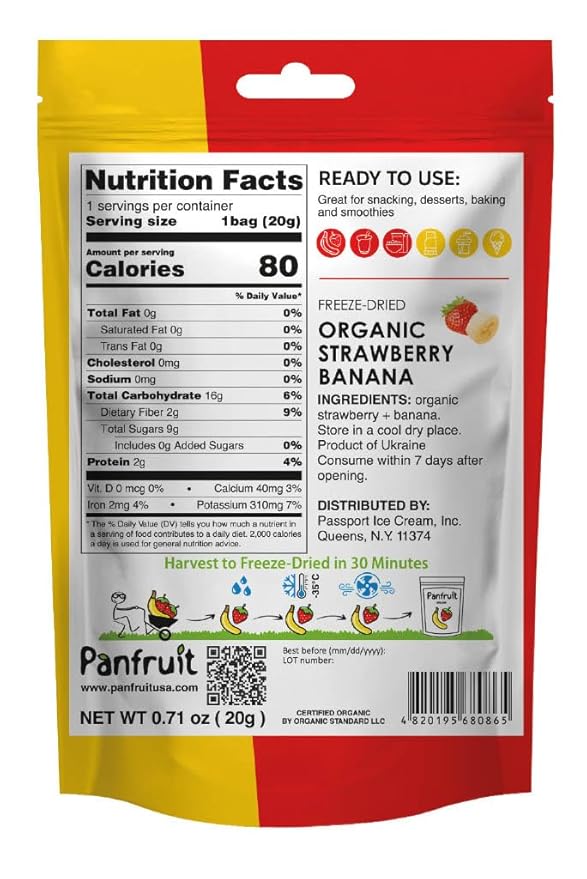 PANFRUIT Freeze-Dried Organic Strawberry Banana Snacks ??100% Natural, No Sugar Added, GMO-Free