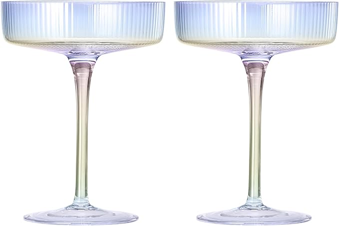 Iridescent Coupe Glasses, Martini, Champagne Cocktails, Vintage Art Deco | Set of 2 | 7.1 oz