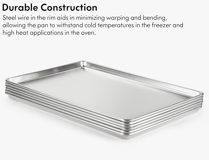 CURTA 6 Pack Aluminum Sheet Pan, NSF Listed Full Size 26 x 18 inch Commercial Bakery Cake Bun Pan