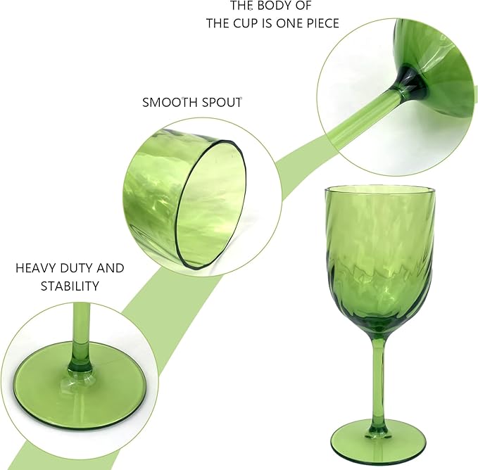 Yalin Set of 6 Unbreakable 15 oz Acrylic Plastic Wine and Water Tumbler Stackable Goblets. (Green