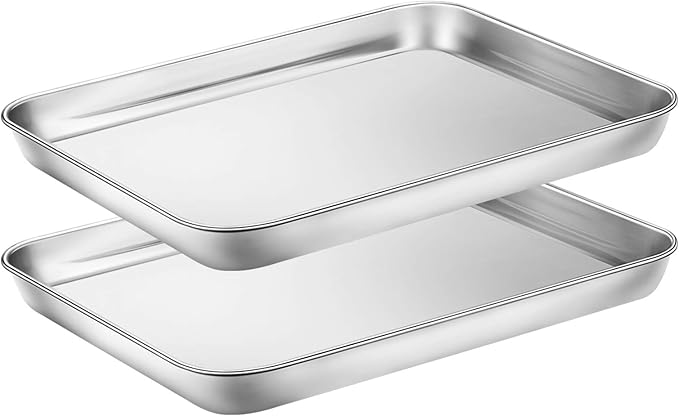 Wildone Baking Sheet Set of 2 - Stainless Steel Cookie Sheet Baking Pan, Size 10 x 8 x 1 inch, Non
