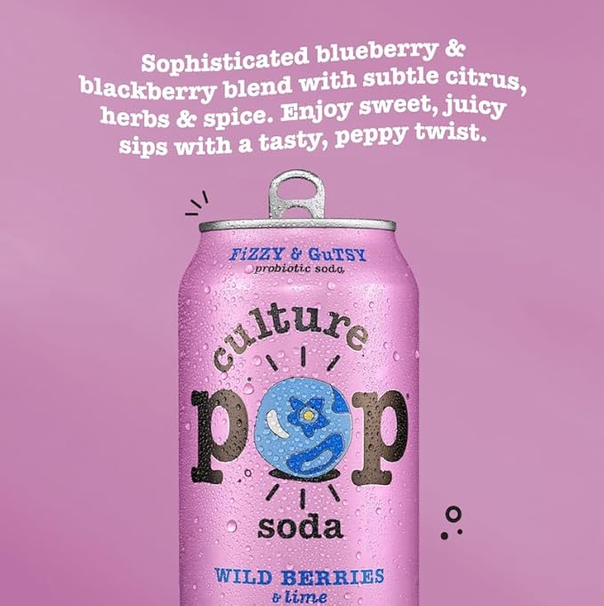 Culture Pop Soda, Wild Berries & Lime, Probiotic Low Sugar Soda, Sparkling Juice Alternative
