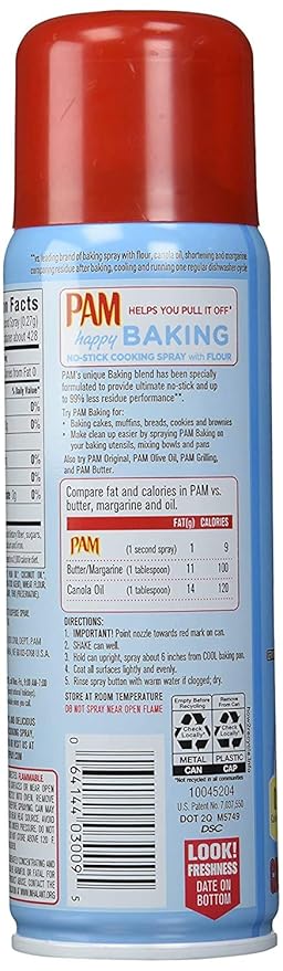 Pam No-Stick Cooking Spray - Happy Baking - With Flour - Net Wt. 5 OZ (141 g) Each - Pack of 2