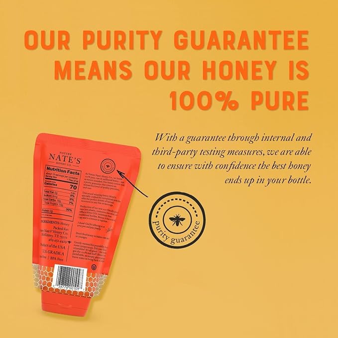 Nate's 100% Pure, Raw & Unfiltered Honey, No-Drip Sustainable Squeeze Pouch; Purity Guarantee, No