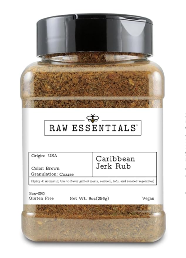 Raw Essentials Caribbean Jerk Rub ??Spicy & Aromatic ??Perfect on Grilled Meats, Seafood, Tofu &